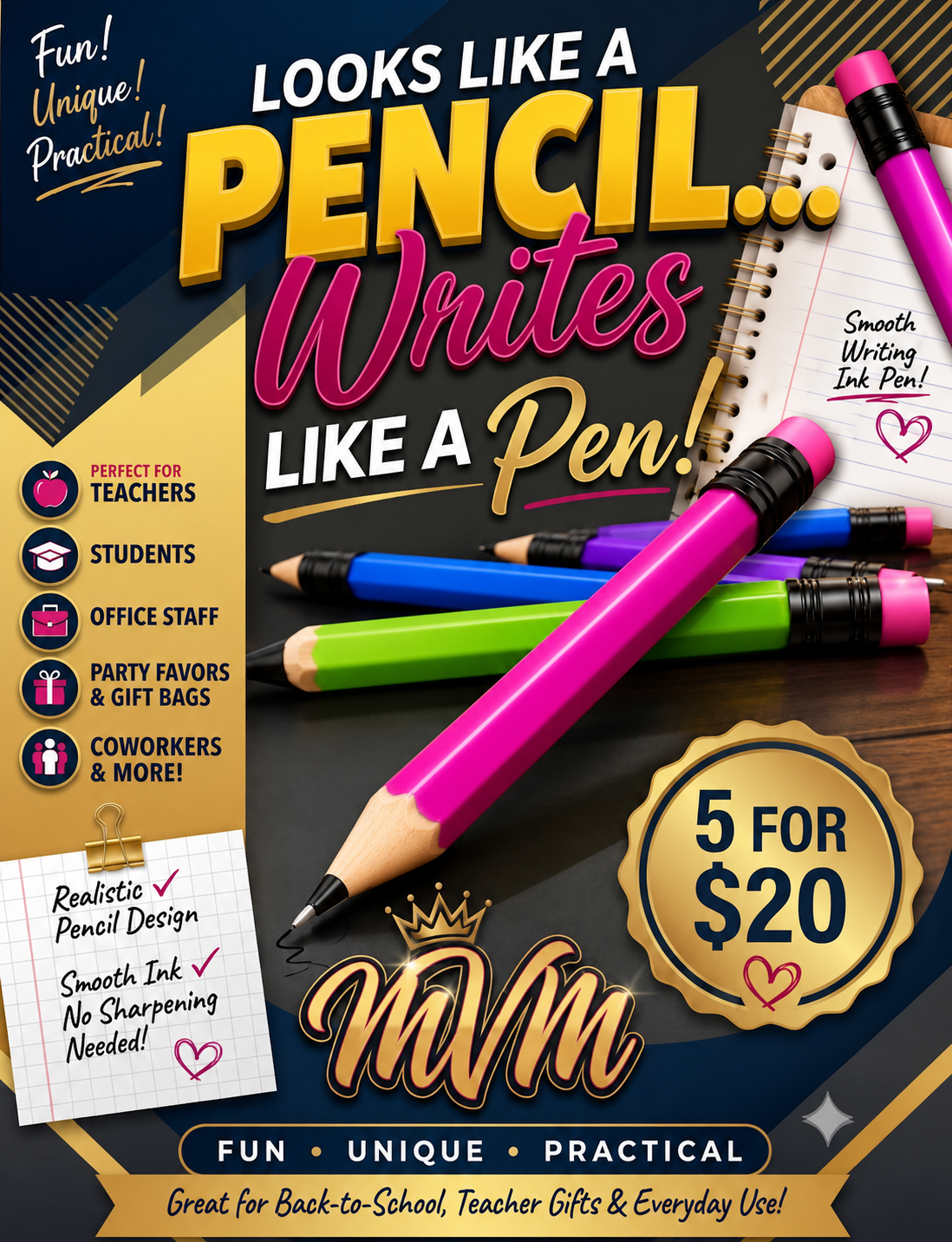 Oversized Pencil Pens - Set of 5