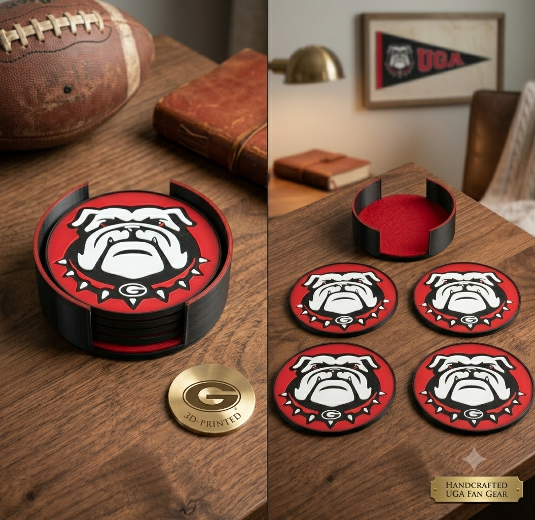 Georgia Bulldog Coaster Set w/ Holder