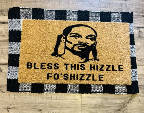 MVM BLESS THIS HIZZLE FO' SHIZZLE Doormat Indoor/Outdoor Mat | Funny Doormats | Rubber Backing