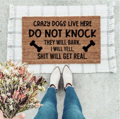 MVM CRAZY DOGS LIVE HERE DO NOT KNOCK Dog Doormat Indoor/Outdoor Mat | Welcome Mat | Rubber Backing