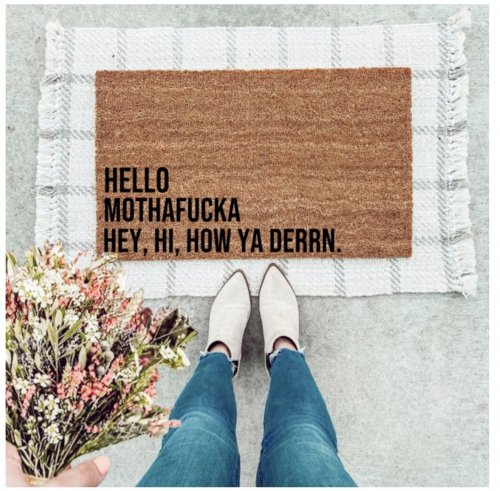 MVM HELLO MOTHA HEY, HI HOW YA DERRN. Doormat Indoor/Outdoor Mat | Funny Doormats | Rubber Backing