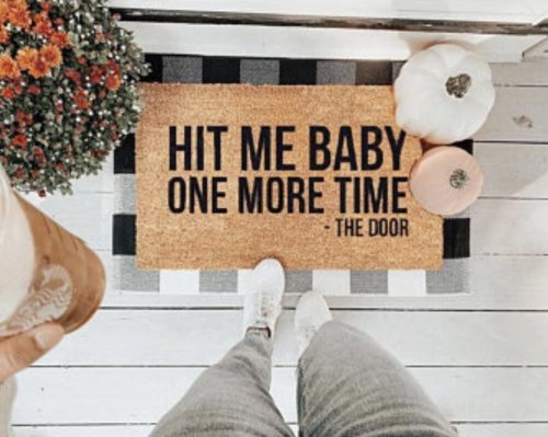 MVM Hit Me Baby One More Time Indoor/Outdoor Mat | Funny Doormats | Rubber Backing