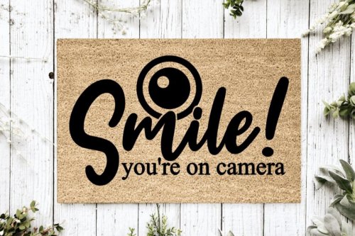 MVM Smile You're On Camera Indoor/Outdoor Mat | Funny Doormats | Rubber Backing