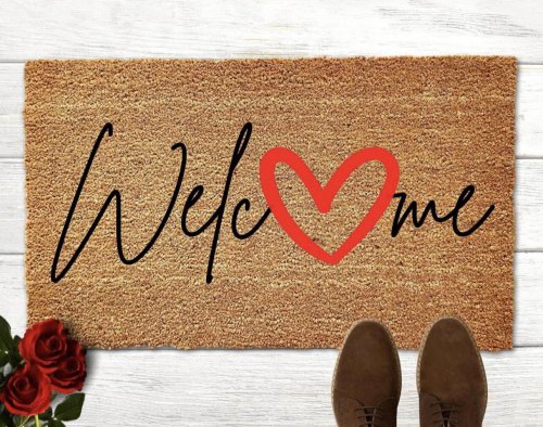 MVM Welcome (HEART) Doormat Indoor/Outdoor Mat | Welcome Mat | Rubber Backing