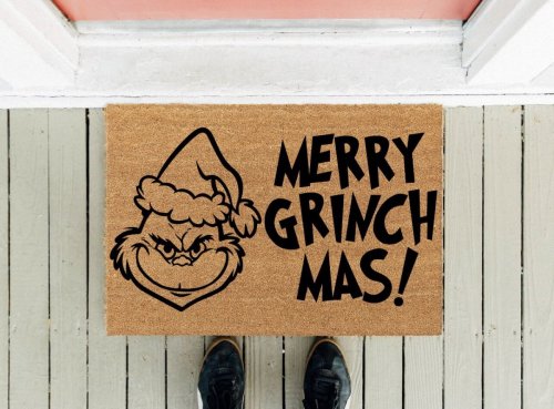 Merry Grinch Mas Doormat Indoor/Outdoor Mat | Funny Doormats | Rubber Backing