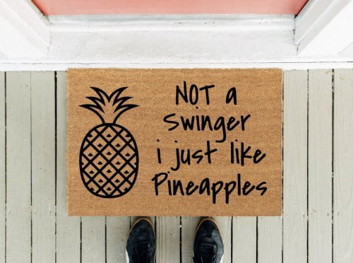 Welcome Not a Swinger Just Like Pineapples Indoor/Outdoor Mat | Rubber Backing